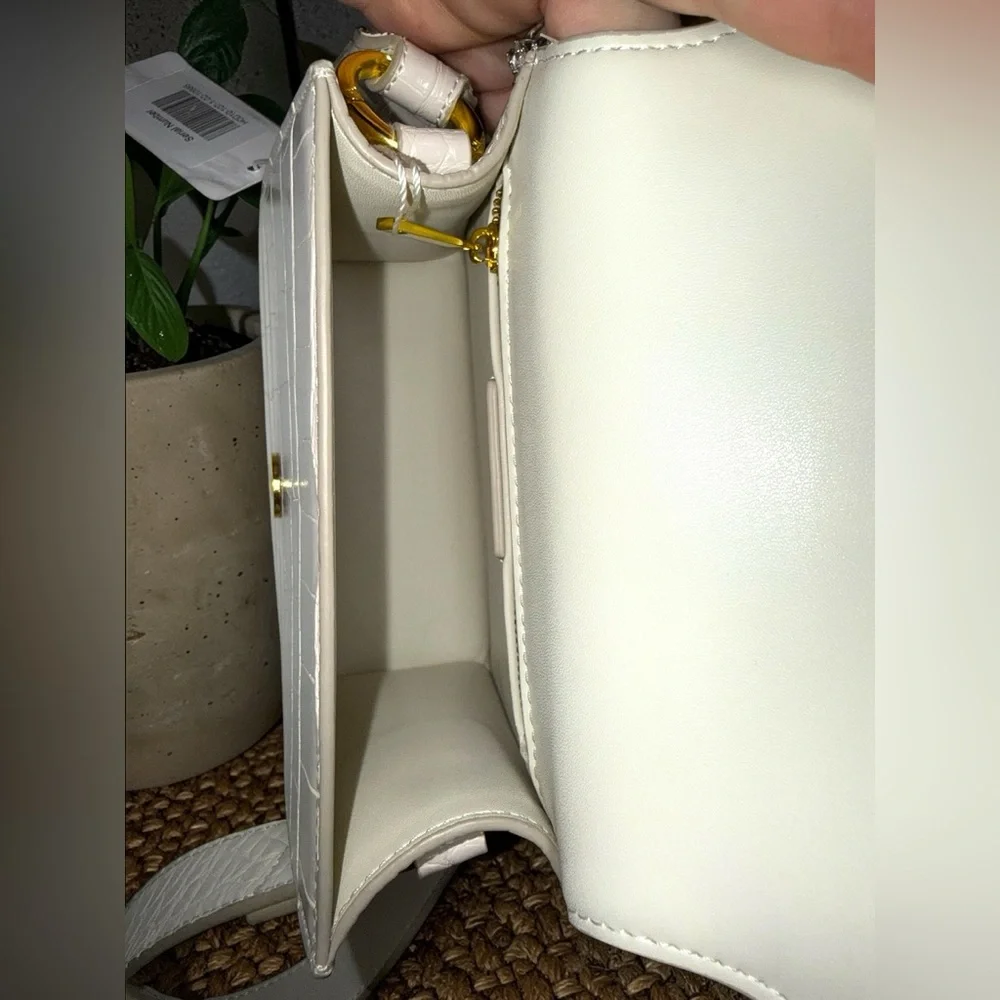 JW Pei Croc Embossed Mini Shoulder Bag Cream Vegan Leather Gold Hardware - Picture 10 of 13